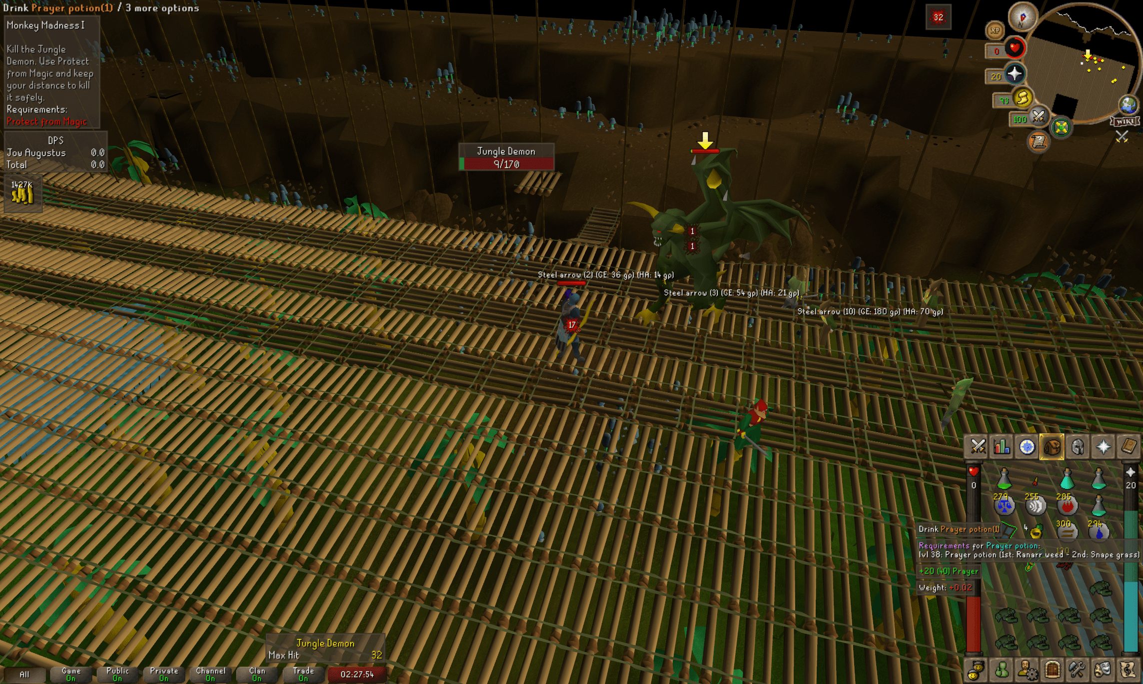 Jow Augustus death screenshot killed by Jungle Demon in Old School RuneScape